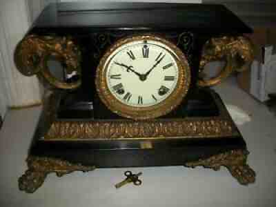 Fine Ansonia "Belgium" antique cast iron mantel clock