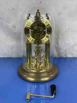 GORGEOUS GERMAN BRASS & GLASS SIEGFRIED HALLER ELGIN 400 DAY ANNIVERSARY CLOCK