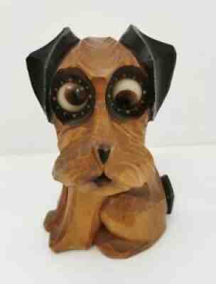 Vtg 1940s Oswald Rolling Eye Carved Wooden Yorkshire Yorkie Terrier Dog Clock