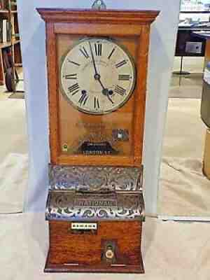 Vintage Time Clock by NATIONAL TIME RECORDER in Oak from LONDON, ENGLAND Beaut.