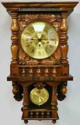 Beautiful Vintage 8 Day Triple Chime Carved Oak Musical Free Swinger Wall Clock