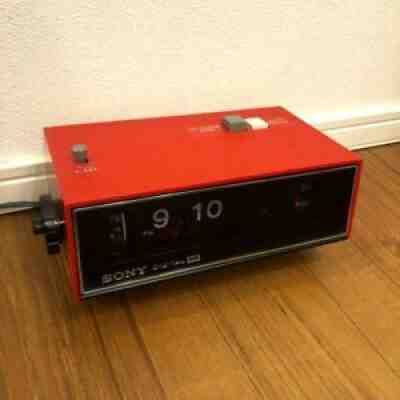 Sony Flip Alarm Clock Vintage Retro Red Working Degital 24h 8RC-29 Japan 19