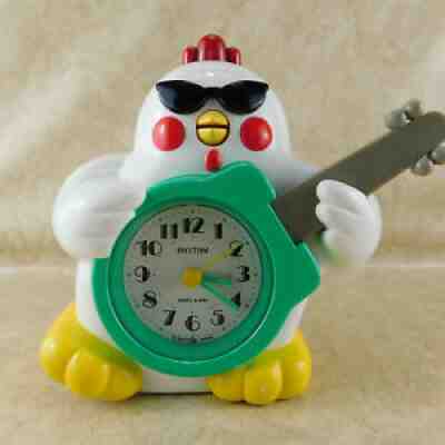 Rhythm Rock 'n Roll Guitar Playing Chicken Japanese Talking Alarm Clock WORKS