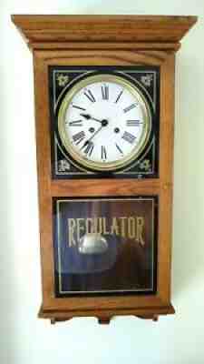 Vintage EMPEROR School Regulator Wall Clock Solid Oak, Chines on Half and Hour