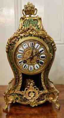 Antique French Waisted 19th Gilded Boulle Mantel Desk Clock 8 Day J Marti & Cie.