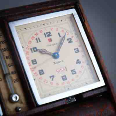 â° C.1935 CARTIER JAEGER LECOULTRE 8 DAY TRAVEL CLOCK CALENDAR & WEATHER STATION