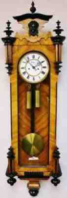 Antique German Twin Weight Carved Burr Walnut Rocket Vienna Regulator Wall Clock