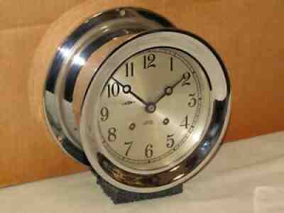 CHELSEA VINTAGE SHIPS BELL CLOCK~6 IN DIAL HINGED 1972 NICKEL PLATE~ALL ORIGINAL