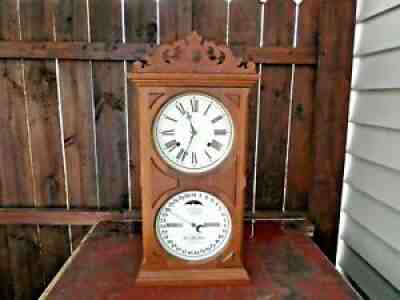 ANTIQUE 1866 BEAUTIFUL WALNUT ITHACA CALENDAR WALL or MANTLE CLOCK. #10 FARMER'S