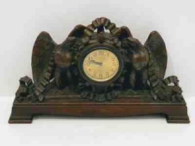 Antique Irving & Casson Waltham Hand Carved Eagles Mantel Clock 1916