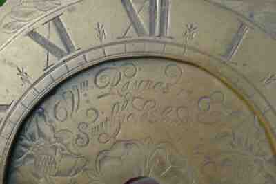 Antique Lantern Clock Dial Wm Raynes (Raines) Smithfield, London Circa 1665