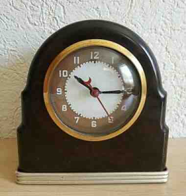 Lackner Neon Glo Art Deco DULCY Marbled Brown Catalin Glass Brass Bakelite Clock