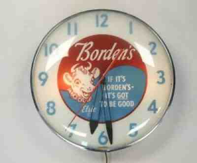 1950's Borden's Dairy 15" Elsie Cow Backlit Advertising Clock Prod. Pam Clock Co