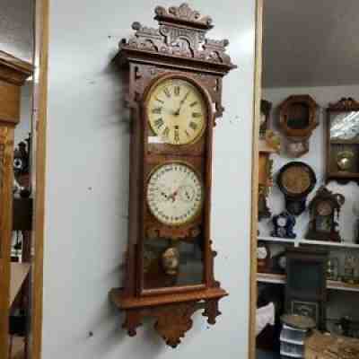 E. N. Welch "Damrosch" Double Dial Perpetual Calendar Wall Clock