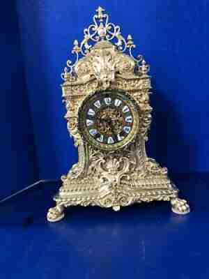 ANTIQUE ANSONIA SOLID BRASS MANTEL CLOCK â??TEUTONIC â??, CIRCA. 1901