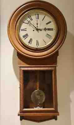 Antique Working 1906 WATERBURY Regulator No. 20 Weight Driven Oak Wall Clock 38"