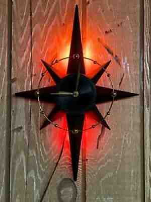 Vintage 1960s Herold Lighted Starburst Wall Clock MCM works original starlite