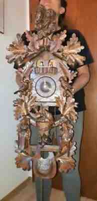 huge cuckoo clock vintage original ,black forest musical play 2 melodie 75 cm