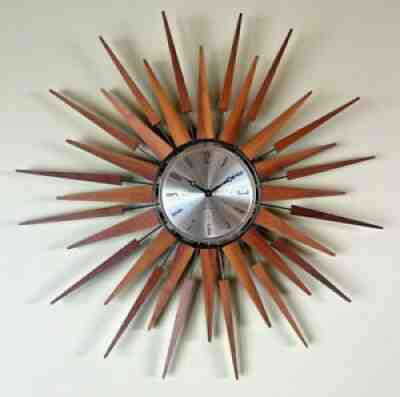 MCM vintage Seth Thomas Starburst Clock wood teak