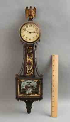 RARE Antique Waltham 8 Day Miniature Reversed Painted Naval Ship Banjo Clock