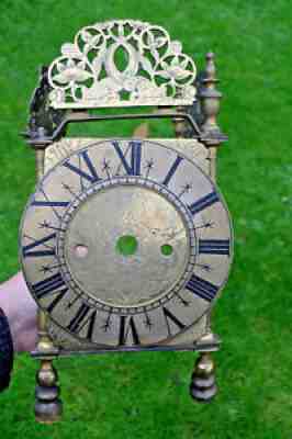 Antique LANTERN CLOCK Richard Savage, Much Wenlock 1687 frame frets dial plate