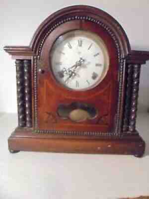 Superb Antique 1930's Barley Twist German Junghans Large Wood Mantle Shelf Clock
