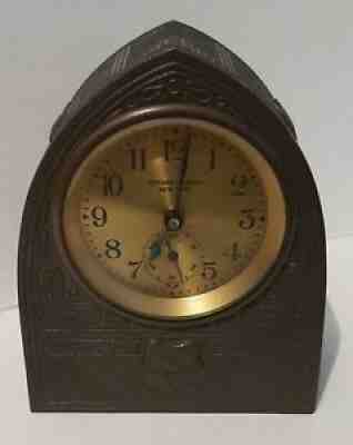 RARE Antique Indian Tiffany Studios New York Desk Clock Marked 1199 Bronze w/Key