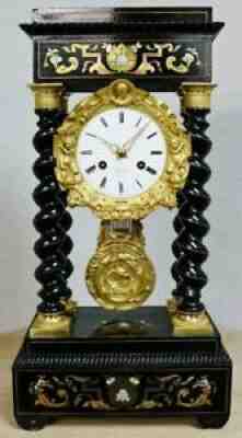 Amazing Antique French Empire 14 Day Mother Of Pearl Inlaid Portico Mantle Clock