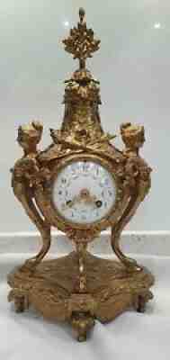 Rare Antique Bronze French Figural Mantle Clock