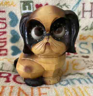 WORKING UNIQUE German Oswald Uhrenfabrik Eye-Rolling Dog Clock Pekinese (V)