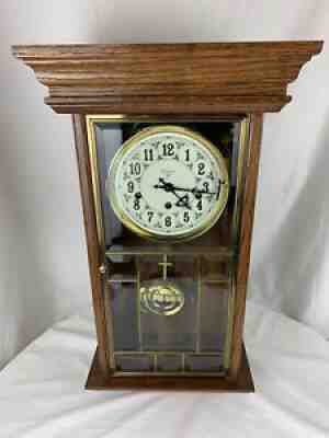 Ansonia Gold Medallion Beveled Glass Mechanical Chiming ï¿¼ Walnut Clock #550 EUCï¿¼
