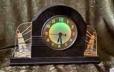VINTAGE ART DECO LACKNER Neon Glo Clock ELECTRIC SHELF ï¿¼Mantle
