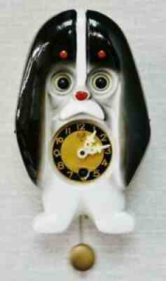 Rare Vintage Japanese 30Hr Novelty Dog Rocking Eyes Automaton Wall Clock