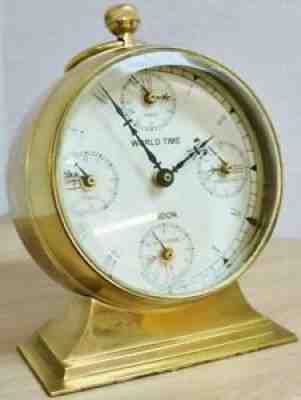 Vintage Quartz English Novelty Brass Nautical Ships World Time Mantel Clock