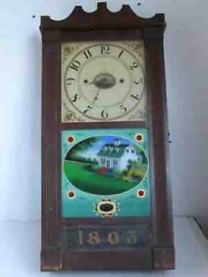 Antique 1803 Wall Clock Reverse Painted Door Case Only Early American