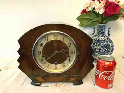 Lovely Restored Art-deco Oak Enfield 1930s Westminster Chiming Mantel Clock GWO