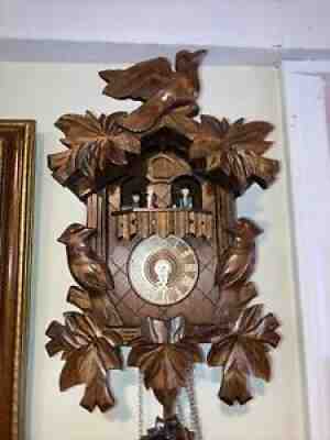 VINTAGE GERMAN DER FROHLICHE WANDERER EDELWEISS SWISS CUCKOO CLOCK 8 DAY #2708