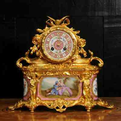 Sevres Porcelain and Ormolu Antique French Boudoir Clock