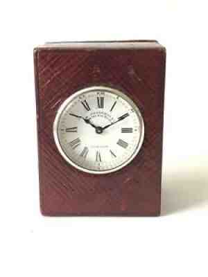 MINIATURE ANTIQUE LEATHER COVERED CASE CARRIAGE CLOCK, MANTLE CLOCK