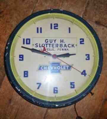 18â? Vintage Lackner Neon Chevrolet dealer wall clock Slotterback Lavelle Penna