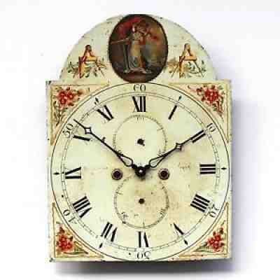 Grandfather longcase iron clock dial. Approx 1790/1810. Original. Hand painted.