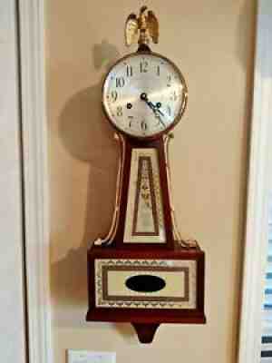 VINTAGE BANJO "SETH THOMAS" WIND UP & CHIME WALL CLOCK w/ KEY,EAGLE & PENDULUM