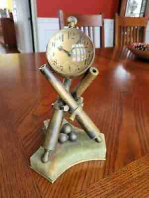 French Industrial Novelty Bronze Onyx Cannon Clock Battle War Timepiece Guilmet