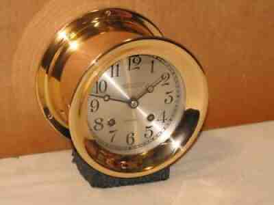 CHELSEA ANTIQUE SHIPS BELL CLOCK~4 1/2 IN DIAL~1924~RED BRASS~HINGED BEZEL