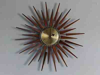 Vintage Seth Thomas Mid Century Sunburst Teak Wall Clock Retro Starburst 1970's