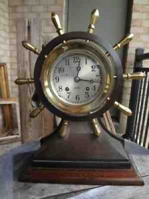 Vintage Chelsea Mariner ships clock, bronze and mahogany, no reserve