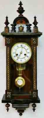 Small Antique German 8 Day Carved Rosewood Musical Vienna Regulator Wall Clock