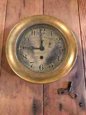 Antique CHELSEA "Marine" Non Striking Brass Ships Clock ~ 6â? ~ 1915-1919 w/ key