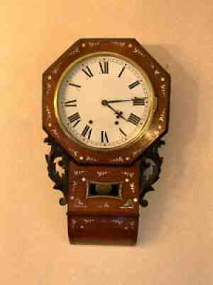 Beautiful, Restored Rosewood MoP inlaid Antique Wall Clock 1850s GL Gilbert USA