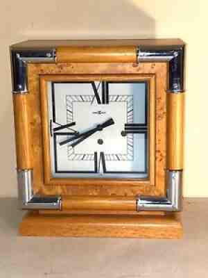 Mid Century Modern Olive wood Howard Miller Chime Mantle Clock Milo Baughman